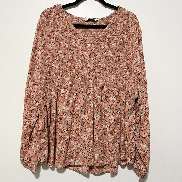 Sonoma Tops - Sonoma Womens Smocked Peasant Top 3X Floral Stretch Long Sleeve Bohemian Cottage